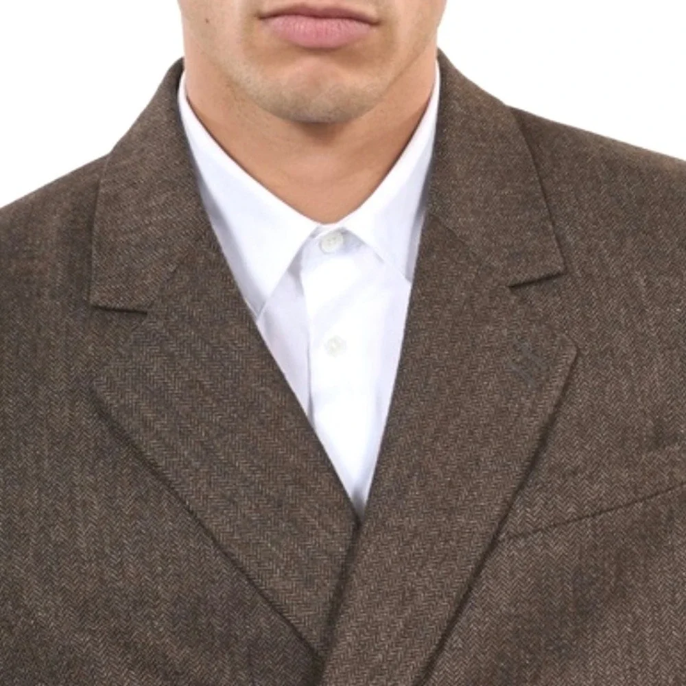 The Kooples Blazer Men’s Double Breasted Wool FR 46/ US 36 Brown‎ Leather Elbow